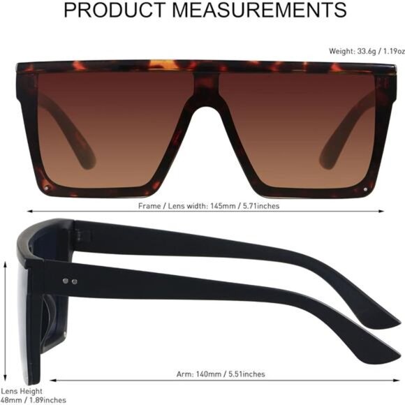 Square Oversized Sunglasses for Women Men Big Flat Top Fashion Shield Large UV - Picture 5 of 7